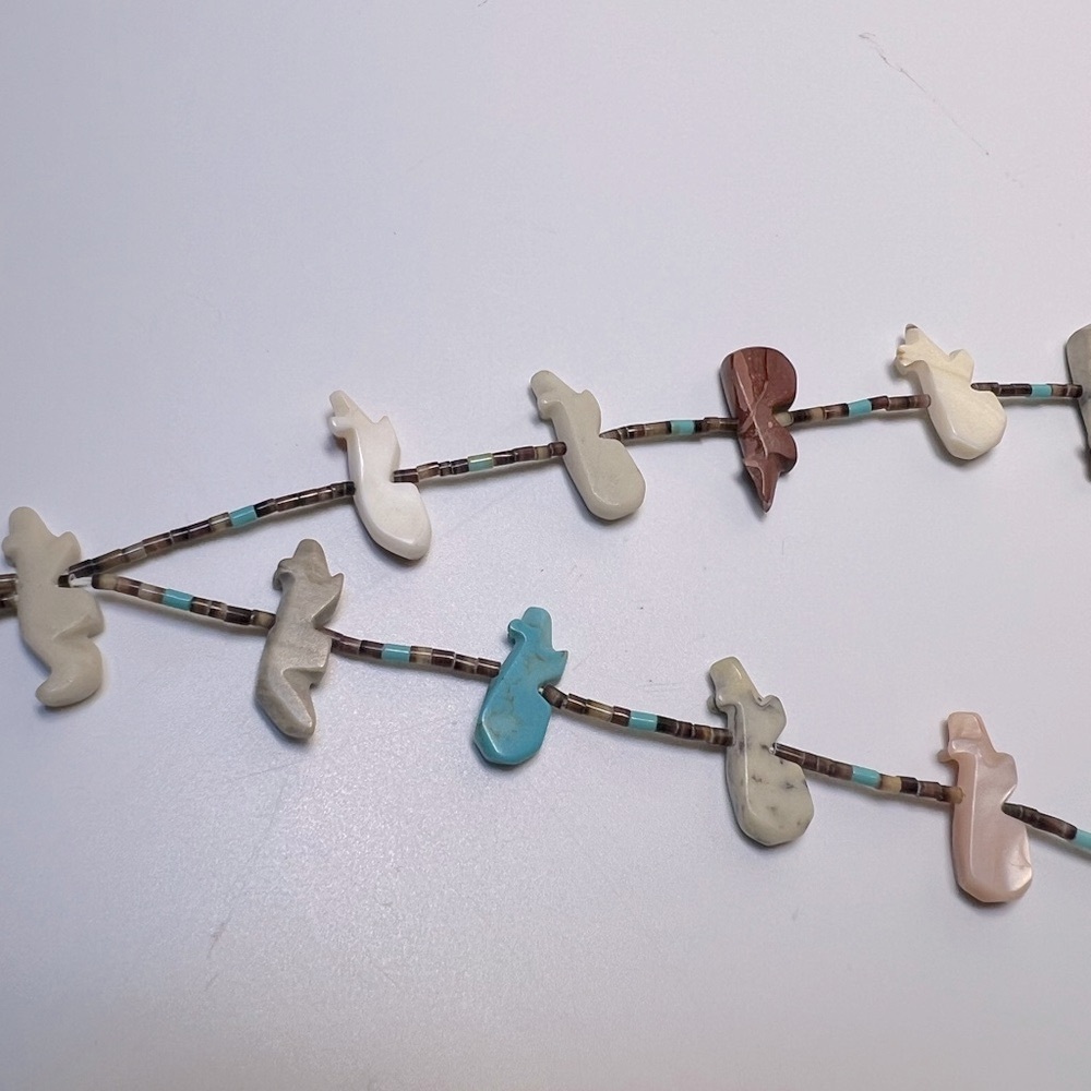 Zuni Native American Double Strand Heishe Bead Bird Fetish Necklace 30” - Picture 7 of 10